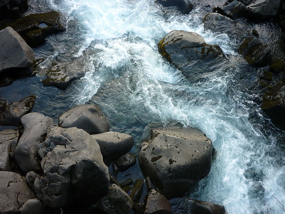 Water, Rock, River, White, Nature, blue, outdoor, flowing, stone HD wallpaper