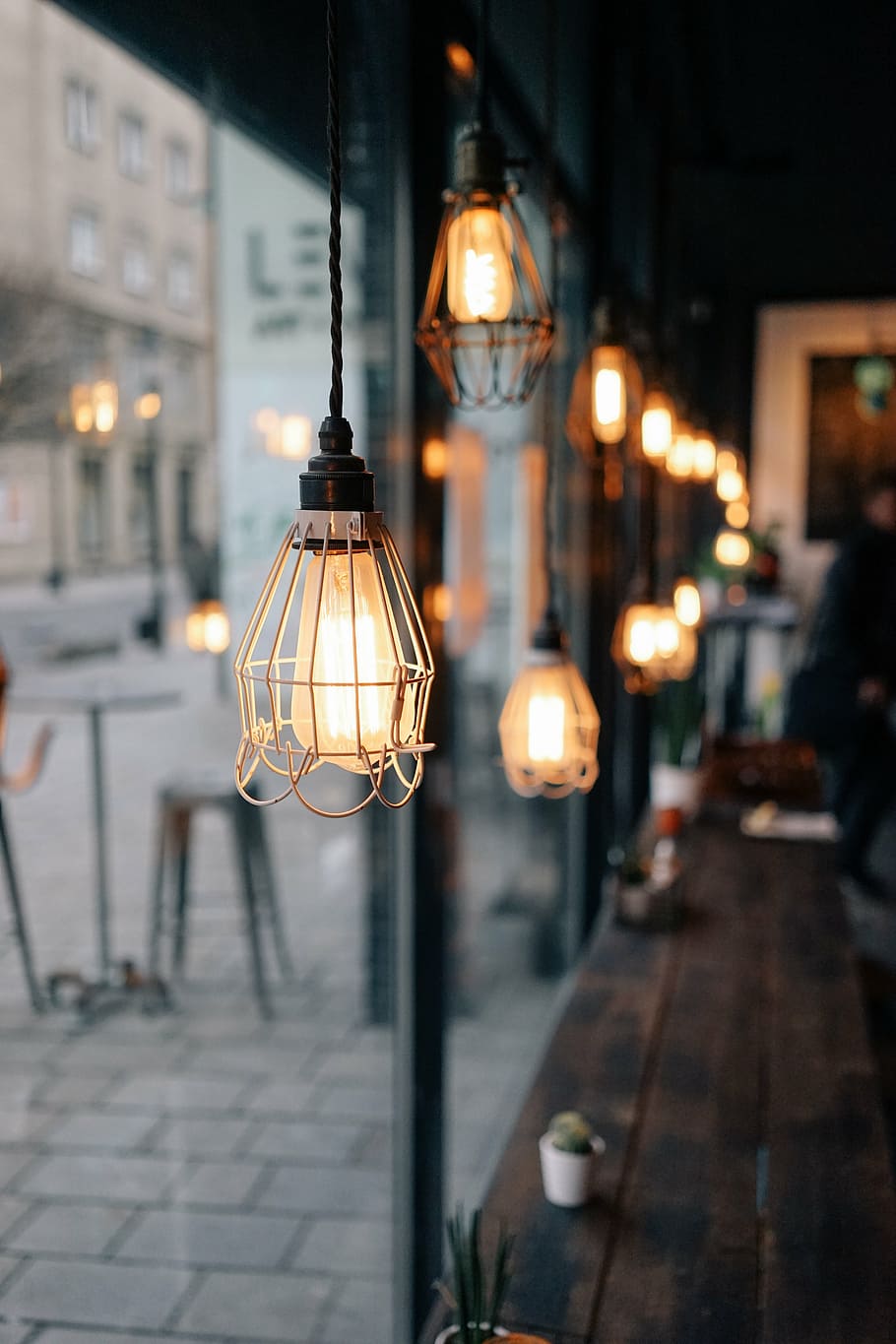 selective focus photography of pendant lamps, architecture, building