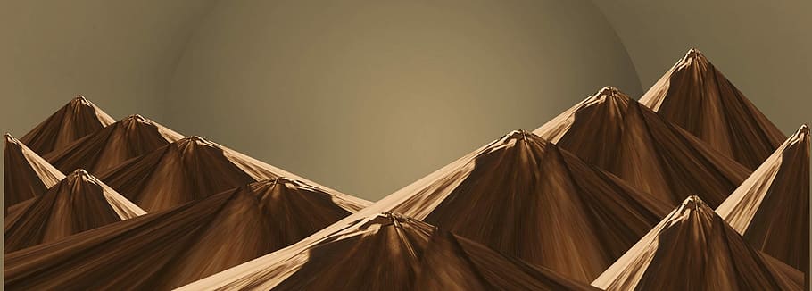 painting of brown mountains, planet, sky, moon, solar system HD wallpaper