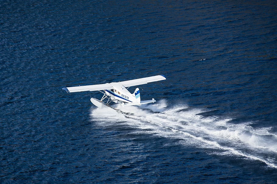 airplane landing on water, speeding airplane on body of water during day, HD wallpaper