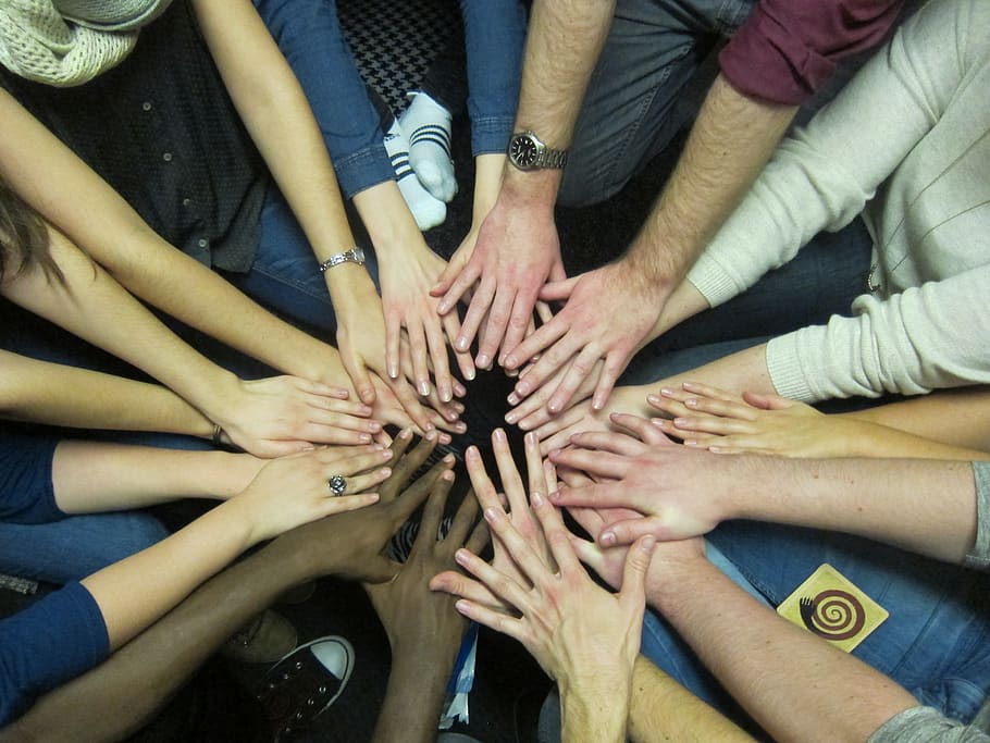 hands, community, team spirit, group of people, human hand, HD wallpaper
