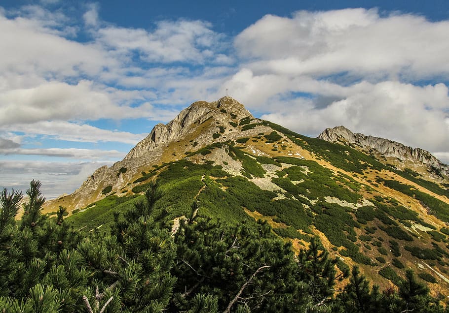 brown mountain under cloudy sky, summit, top, nature, peak HD wallpaper
