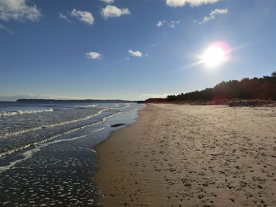 beach, sun, clouds, sea, baltic sea, landscape, binz, rügen HD wallpaper