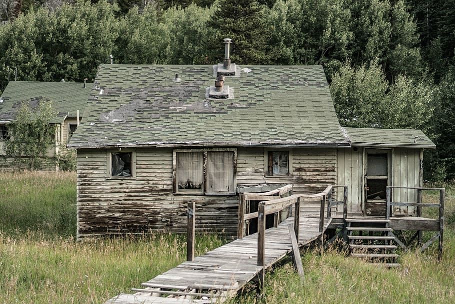 abandoned, barn, building, bungalow, country, dock, fence, forest, HD wallpaper