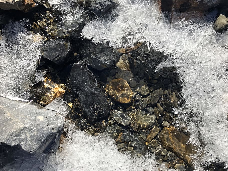 water, ice, winter, flow, frost, rock, rock - object, solid HD wallpaper