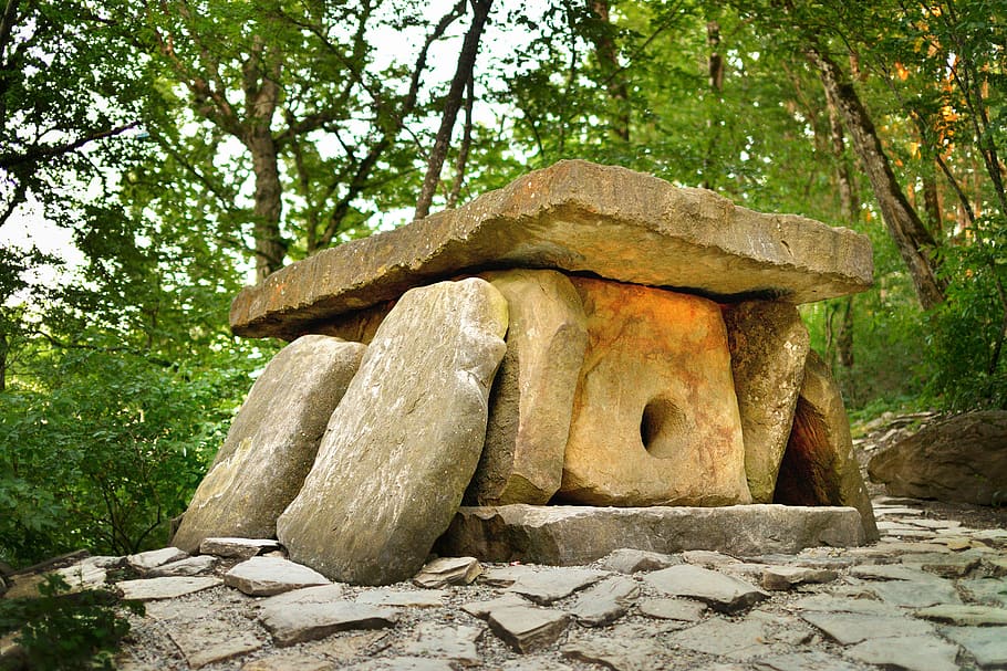 dolmen, riddle, history, tree, plant, solid, rock, rock - object HD wallpaper