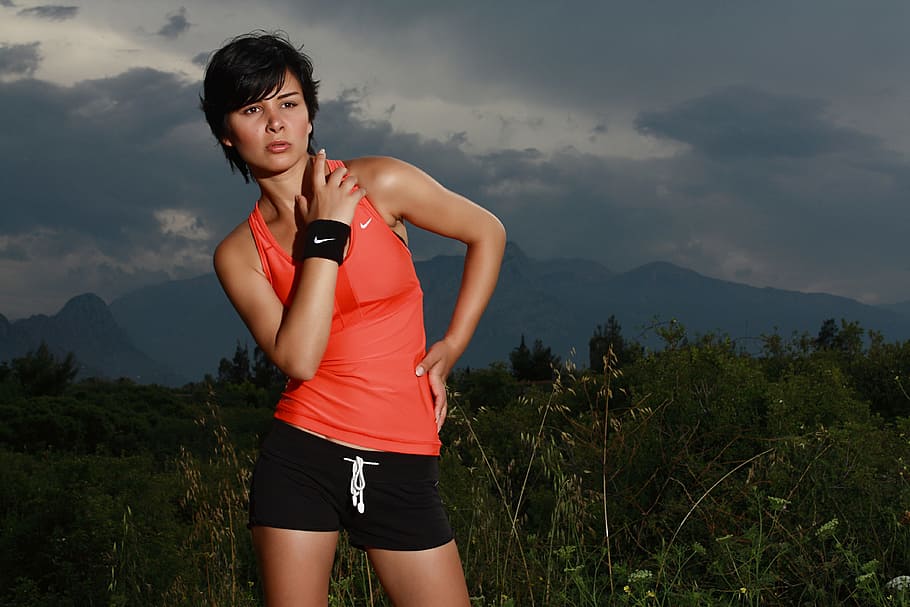 person, woman, girl, grass, active, clothes, endurance, exercise HD wallpaper