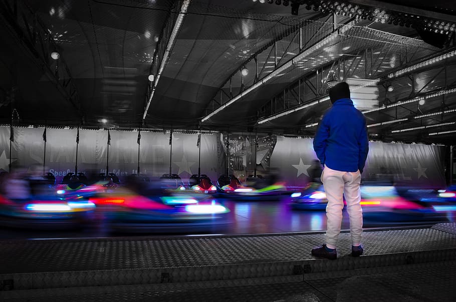 fair, bumper, effect, watching, night, cars, motion, carnival HD wallpaper