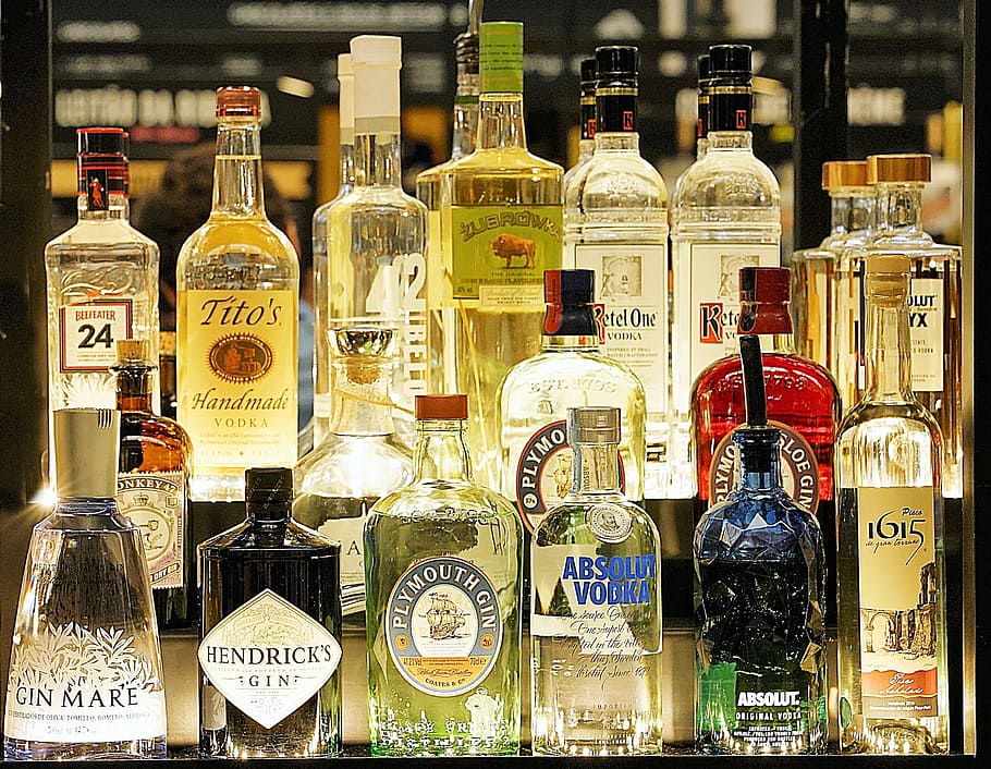 assorted liquor bottle lot, gin, vodka, alcoholic, selection, HD wallpaper