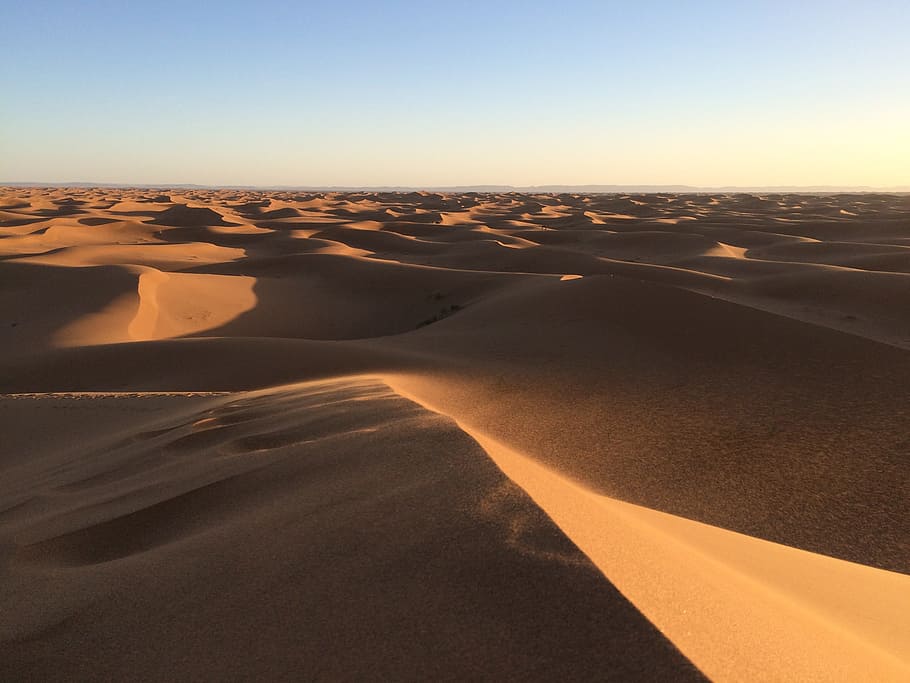 desert with hills at daytime, sand, dunes, sky, horizon, hot, HD wallpaper