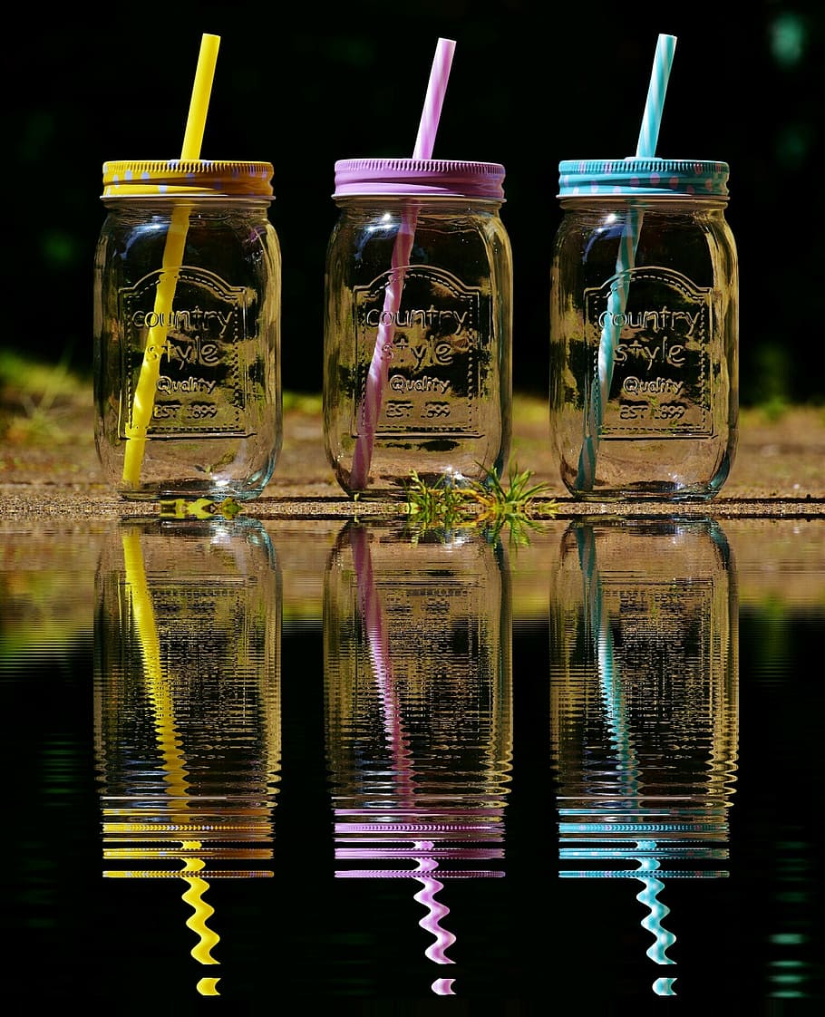 drinking glasses, summer, mirroring, water, color, straw, points HD wallpaper