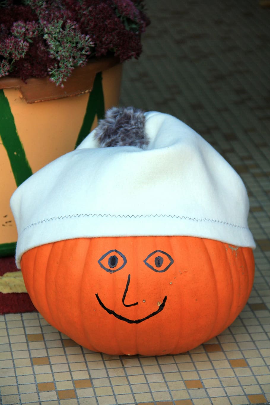 autumn, pumpkin, face, orange, cap, smile, laugh, bobble hat HD wallpaper