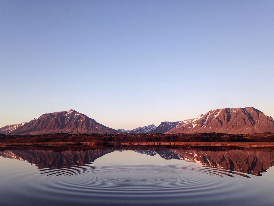 mountains near body of water, landscape, photo, front, brown HD wallpaper