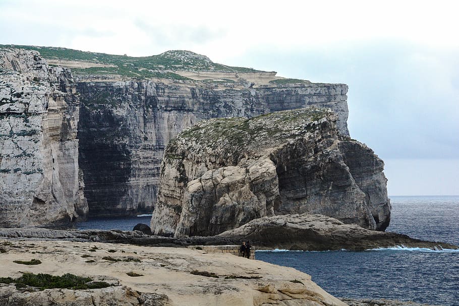 malta, sea, rocks, rock - object, solid, water, rock formation HD wallpaper
