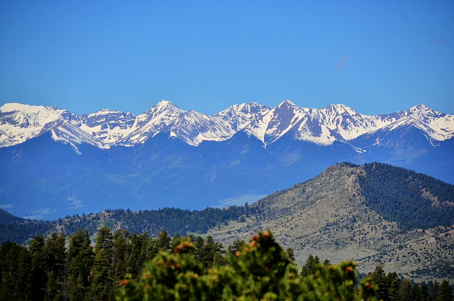 mountain range, mountains, landscape, nature, sky, peak, blue HD wallpaper