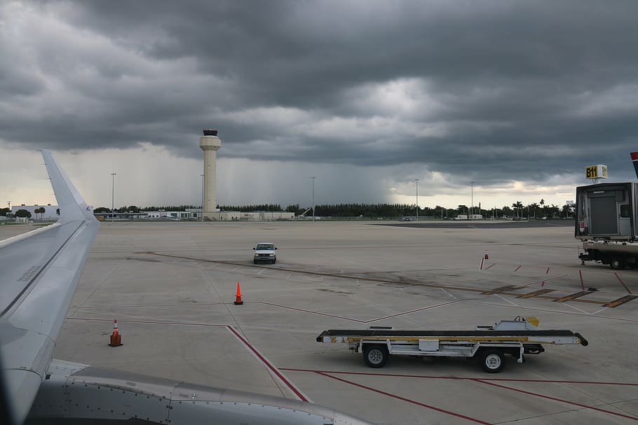airport, storm, plane, cloud, rain, aviation, transportation HD wallpaper