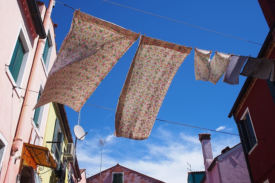 venice, laundry, murano, hanging, sky, clothesline, drying HD wallpaper