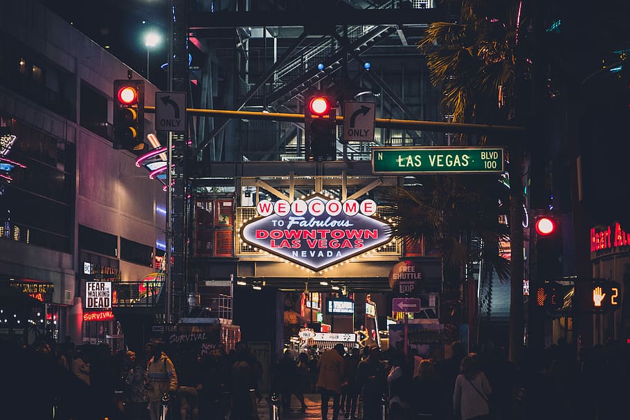 Downtown Las Vegas, Nevada, night, dark, city, urban, illuminated, HD wallpaper