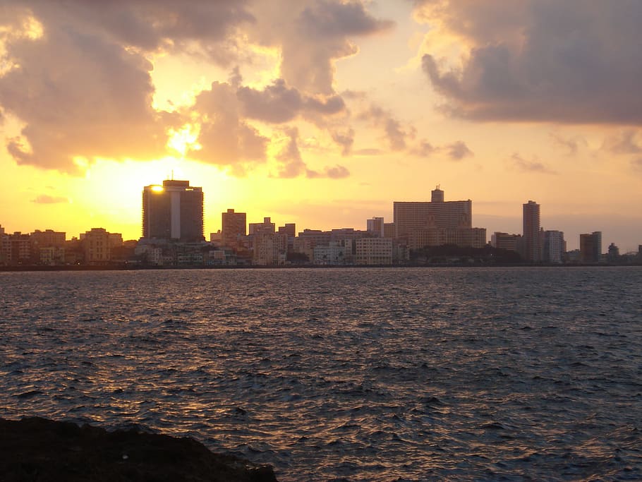 sunset, malecon, havana, architecture, sky, built structure HD wallpaper