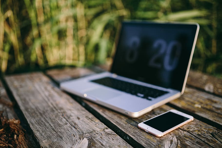 Man working on Macbook at lake, workspace, workplace, computer, HD wallpaper