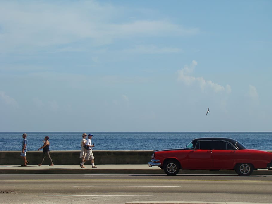 sun, sky, cloud, car, beach, cuba, sunlight, day, travel, summer HD wallpaper