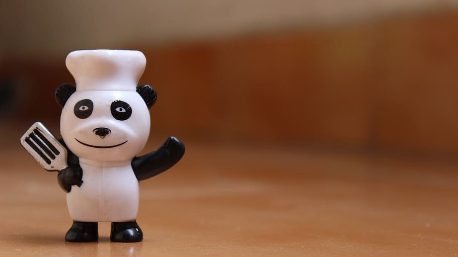 selective focus photography of chef panda toy, Cook, Cartoon