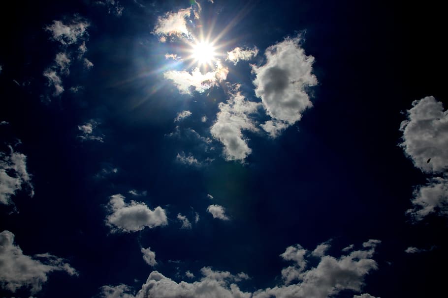 Cloud, Sun, White, Fluffy, sky, blue, cloud - sky, cloudscape HD wallpaper