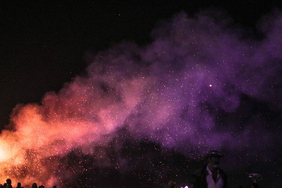 purple sky phenomenon, stars, night, cloud, fire, star - space HD wallpaper