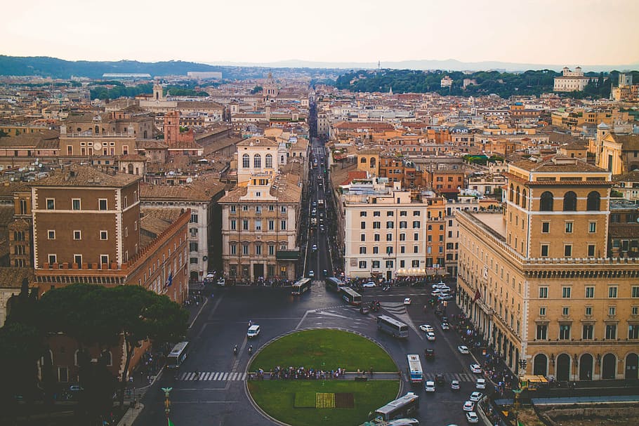 cityscape, view, old, historic, town, center, roundabout, circle HD wallpaper