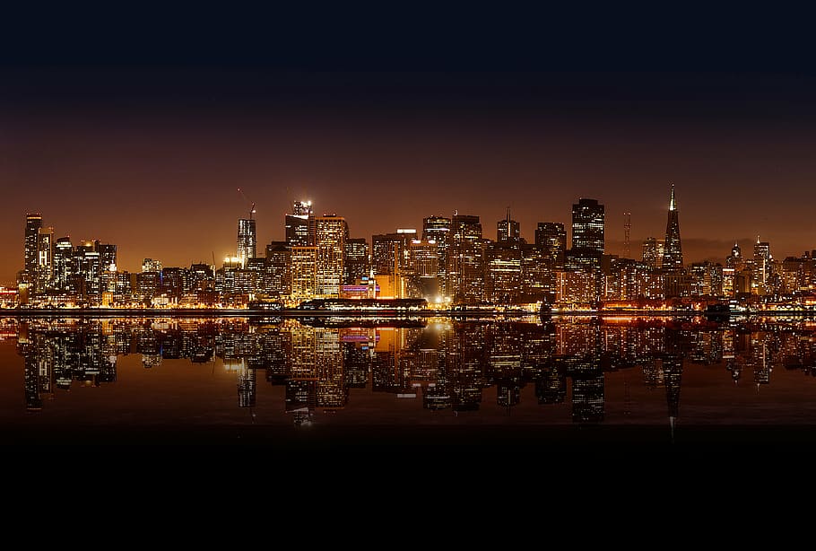 cityscale placed on body of water, building, light, nighttime HD wallpaper