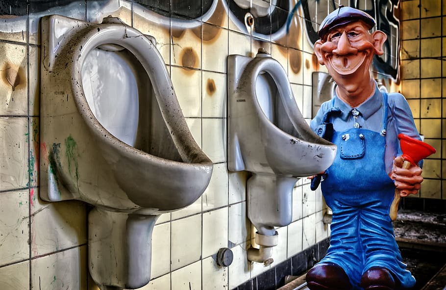 plumber man sticker, toilet, work, urinal, wc, pee, public, go to waste, HD wallpaper