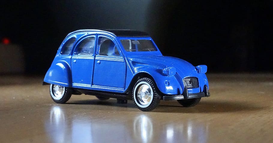 miniature, citroen 2cv, car, blue, two cavallos, old, vintage automobiles, HD wallpaper