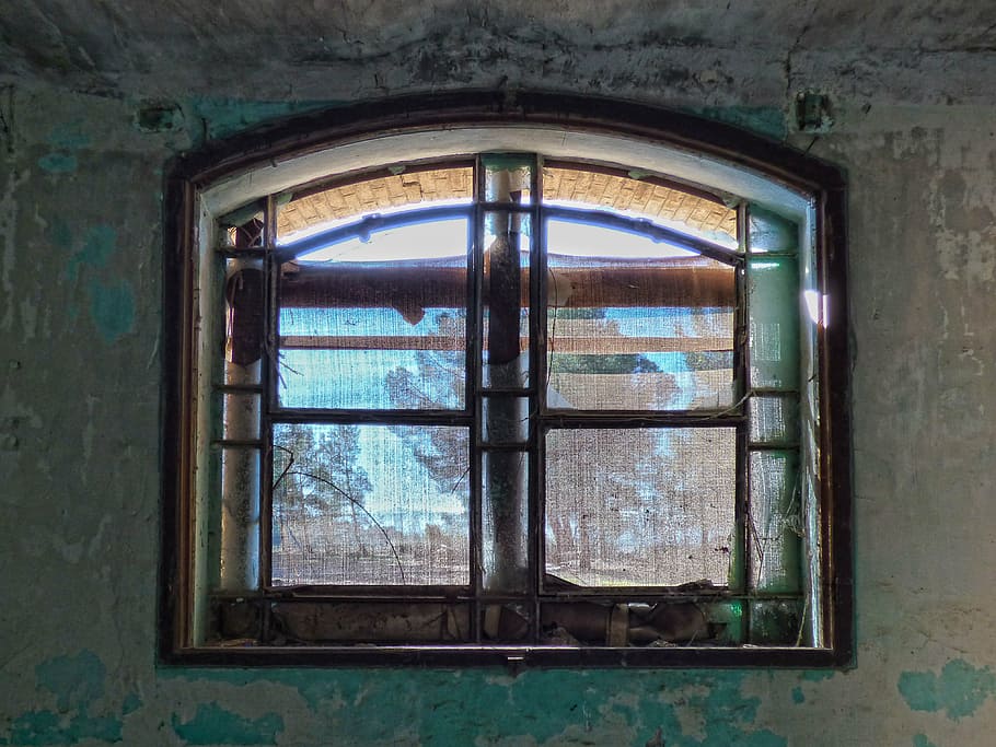 window, abandoned, ruin, grating, closed, architecture, transparent HD wallpaper