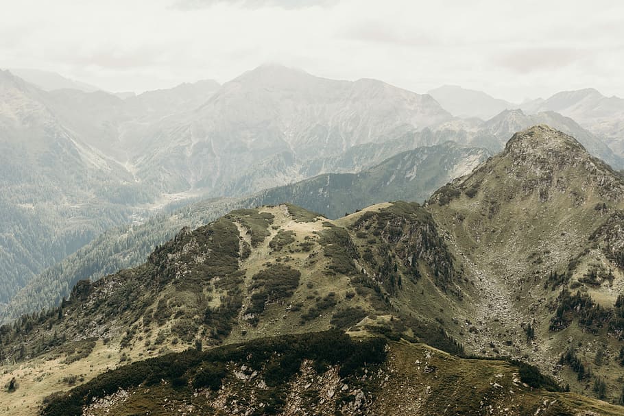 aerial photography of mountain range, gray mountain, mountains HD wallpaper