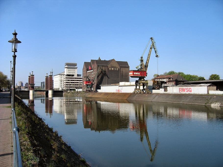 Inner Harbour, Duisburg, Port, Building, crane, north rhine westphalia, HD wallpaper