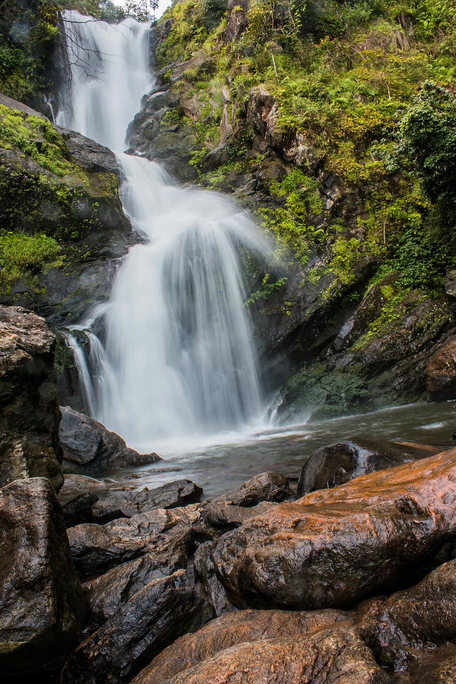 Waterfall, Scene, Nature, landscape, stream, river, green, travel HD wallpaper