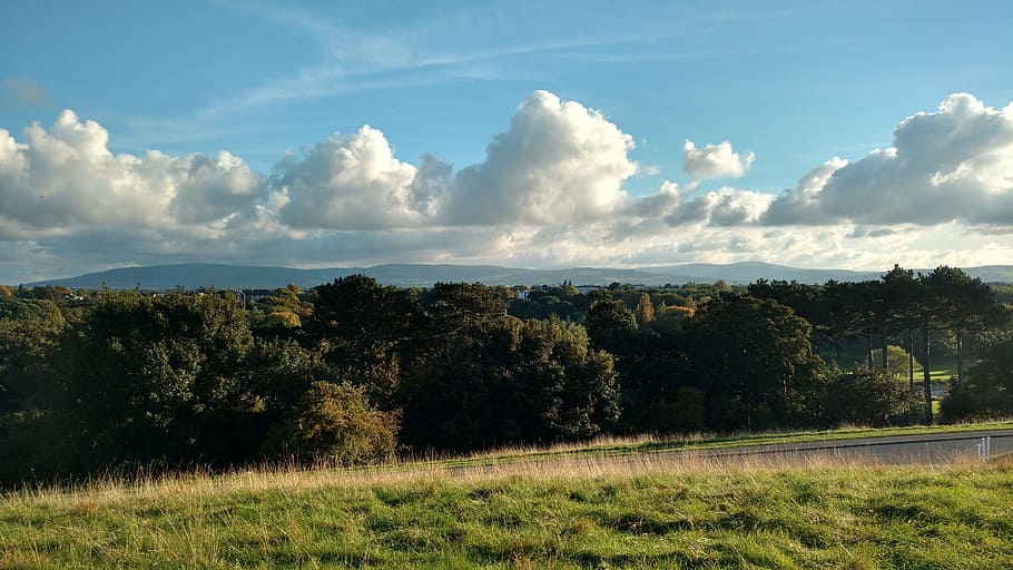 Dublin, Grass, Phoenix Park, sky, autumn, clouds, trees, hills HD wallpaper