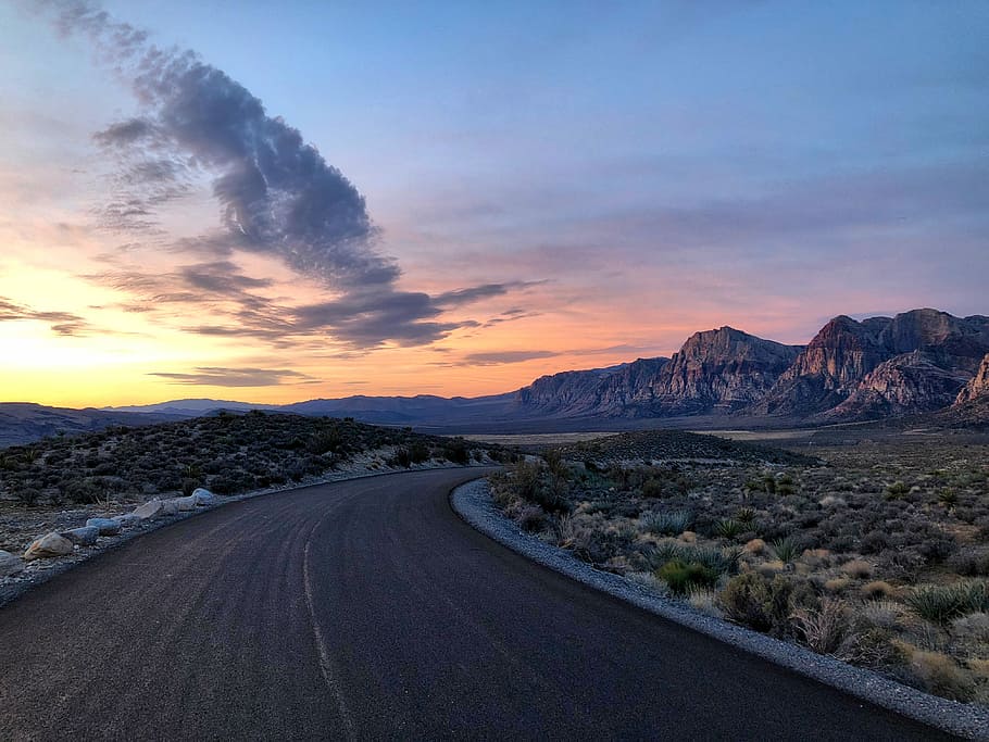 road near brown mountain range, grey asphalt road near mountain HD wallpaper