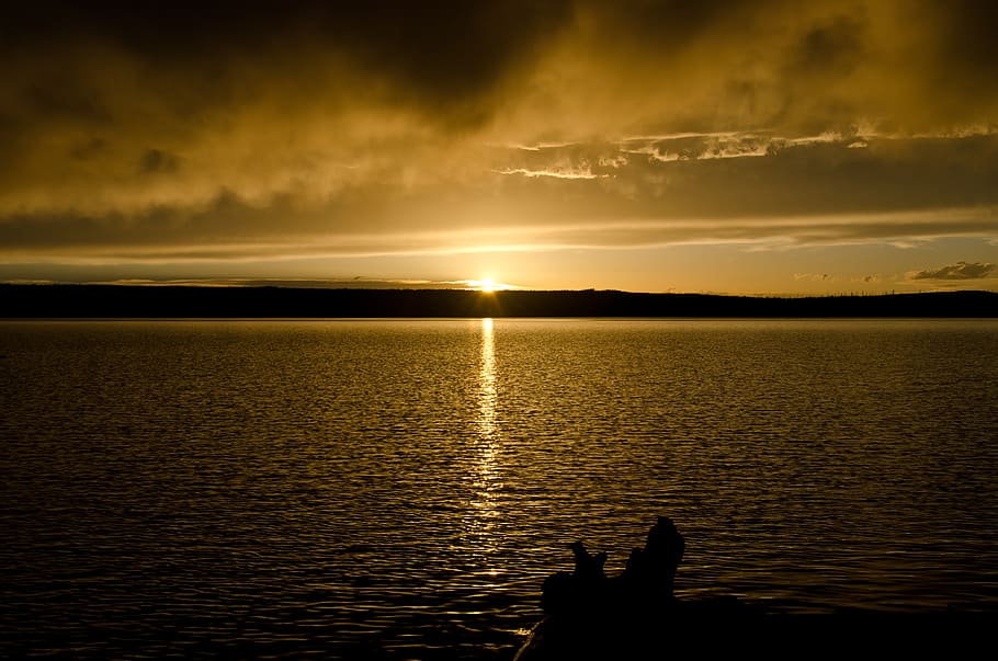 sunset, jenny lake, evening, sky, water, cloud - sky, beauty in nature, HD wallpaper