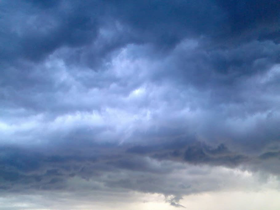 gray clouds, sky, blue, thunderstorm, storm clouds, dark sky, HD wallpaper