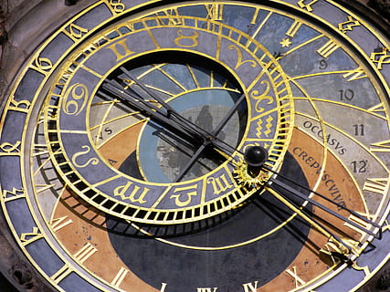 Zodiac analog clock, orloj, time, time indicating, monument HD wallpaper