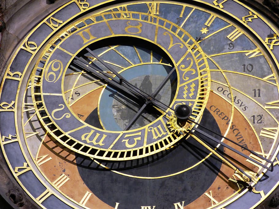 Zodiac analog clock, orloj, time, time indicating, monument HD wallpaper