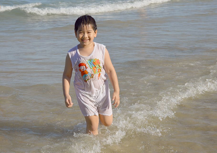 boy, kid, beach, fun, vietnam, sea, summer, vacation, happy.