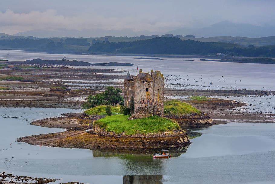 Appin, Castle, Argyll, Hole, creagan, sky, dramatic, water, HD wallpaper