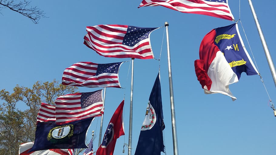flags, wind, symbol, banner, patriotism, america, waving, patriotic HD wallpaper