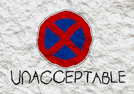red and blue Unacceptable logo, paper, wall, structure, ban HD wallpaper