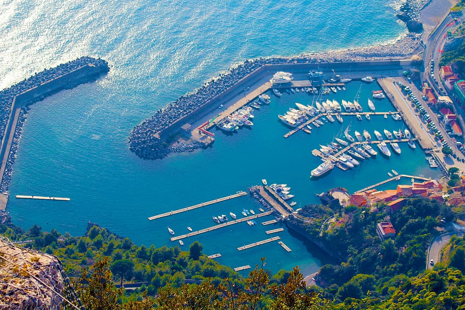 porto, maratea, basilicata, marina, boats, blue, italy, landscape, HD wallpaper