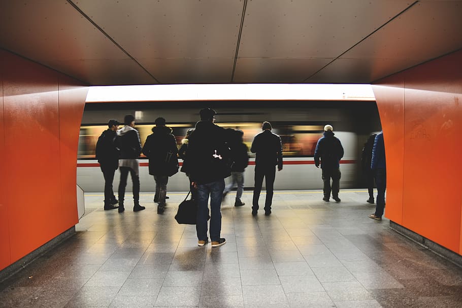 people in train station, photo of people near train, person, subway HD wallpaper