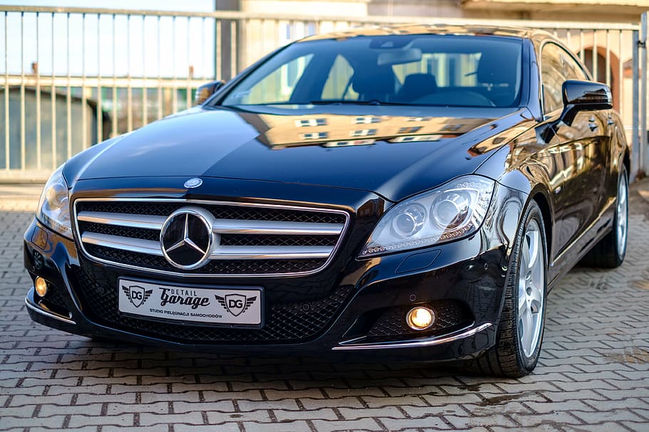 black Mercedes-Benz sedan, car, cls, auto, transport, design