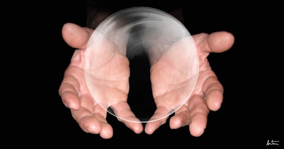 person holding bubble, magician, captivator, ball, hands, human body part HD wallpaper